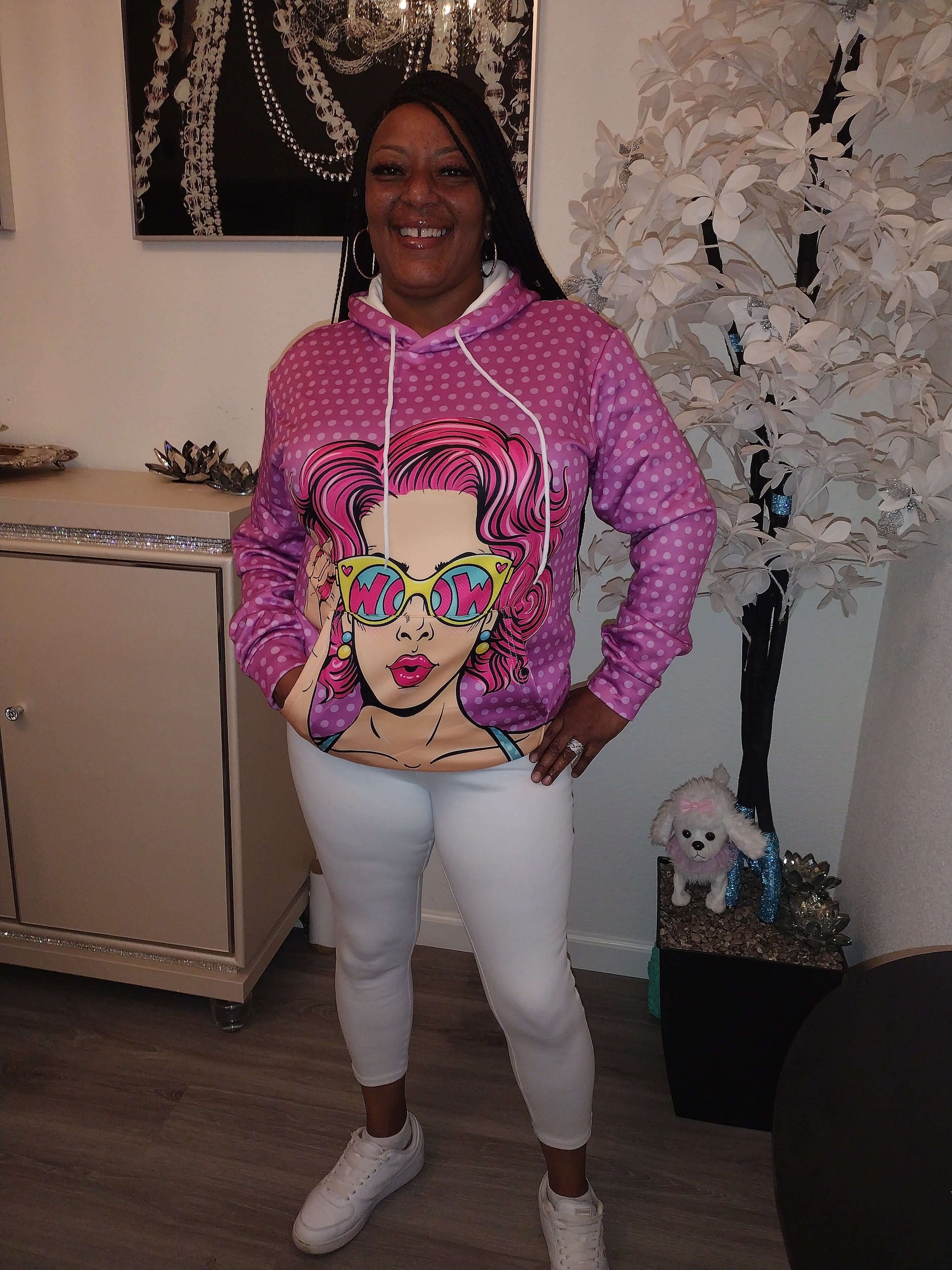 "3D graphic hoodie with kangaroo pockets" "Plus size graphic hoodie" "Hoodie with 3D design" "Fashionable plus size hoodie" "Curvy hoodie with kangaroo pockets" "Trendy graphic hoodie for plus size" "Stylish hoodie with pocket details" "Eye-catching 3D ho